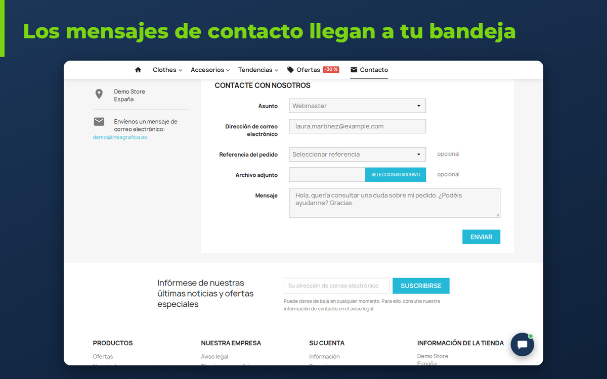 Formulario de contacto de PrestaShop enviado a la bandeja de Trengo