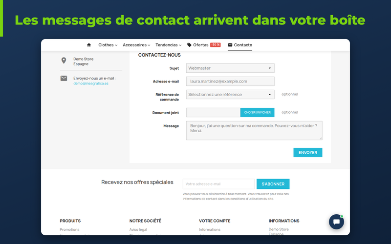 Formulaire de contact PrestaShop envoyé à la boîte Trengo