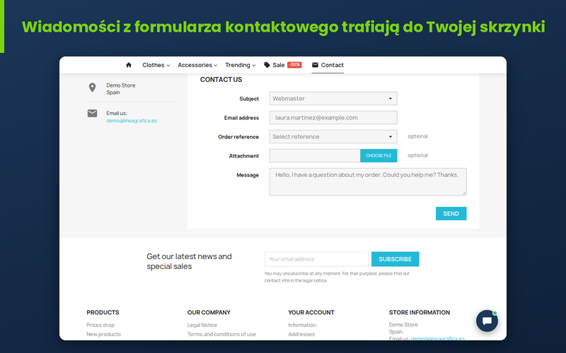 Formularz kontaktowy PrestaShop przesłany do skrzynki Trengo