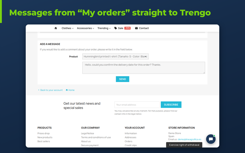 Message from PrestaShop "My orders" sent to Trengo