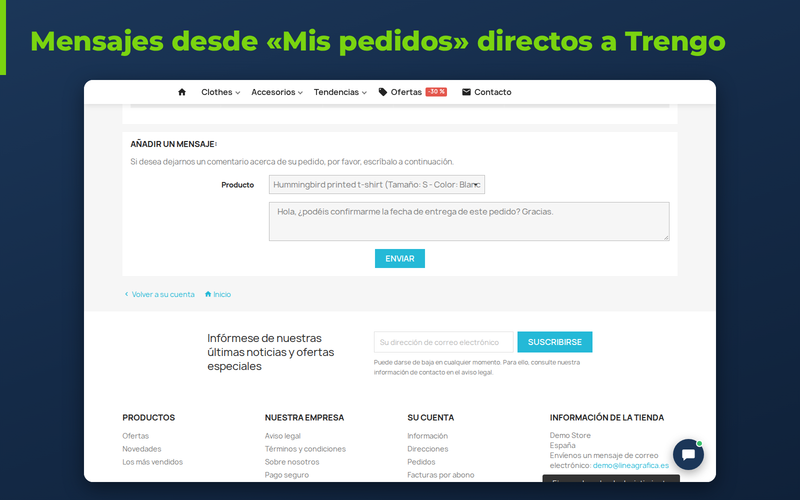 Mensaje desde «Mis pedidos» de PrestaShop enviado a Trengo