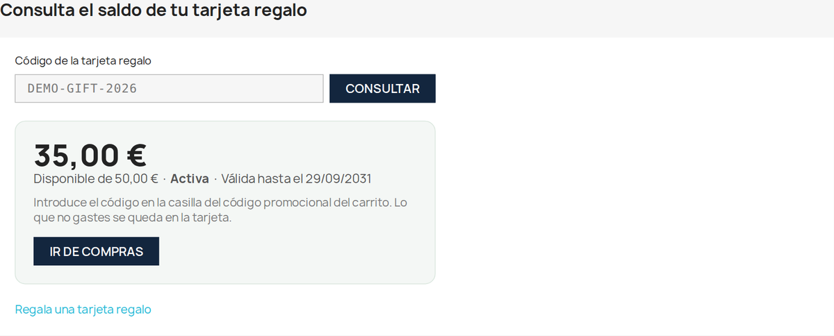 Consulta de saldo de una tarjeta regalo en PrestaShop