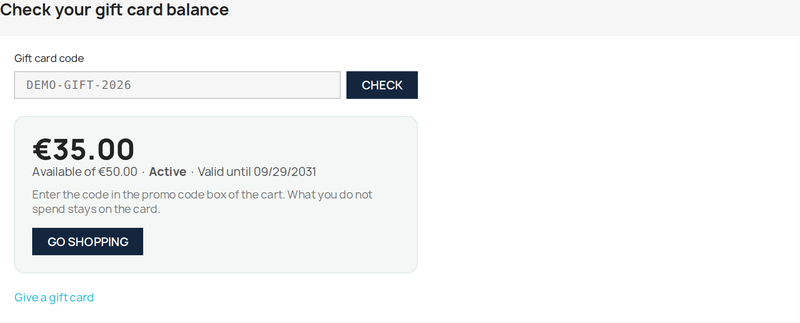 Consultation du solde d'une carte cadeau sur PrestaShop
