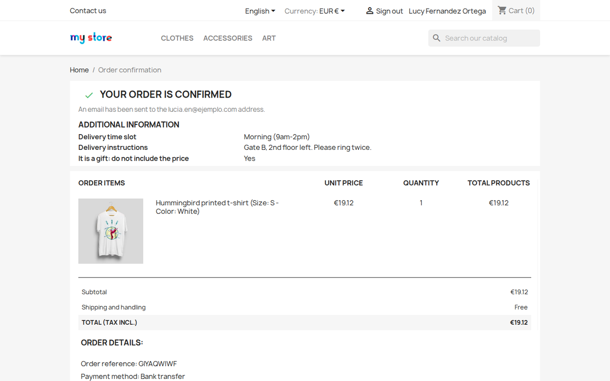 Custom field values on the order confirmation page