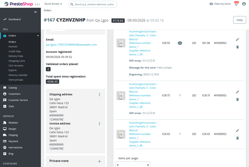 Back-office order with the customer options