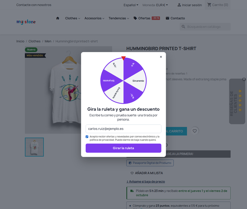Popup de ruleta de premios para captar suscriptores en PrestaShop