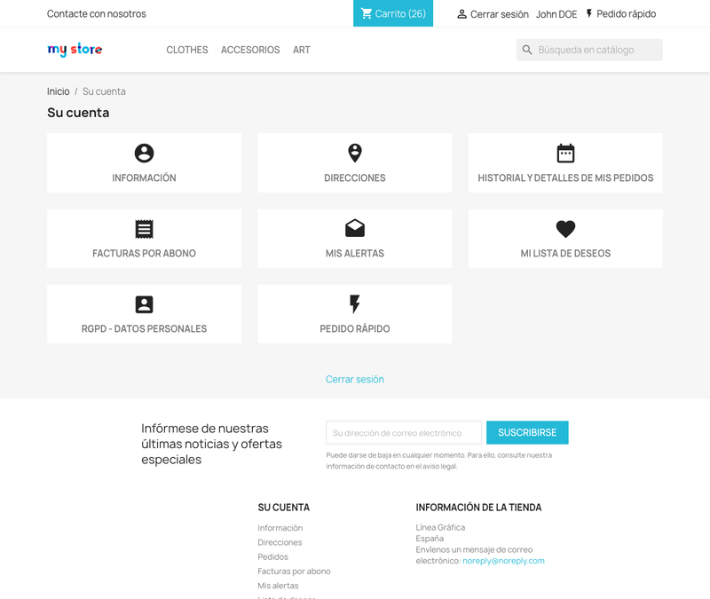 Acceso al pedido rápido desde Mi cuenta y la cabecera