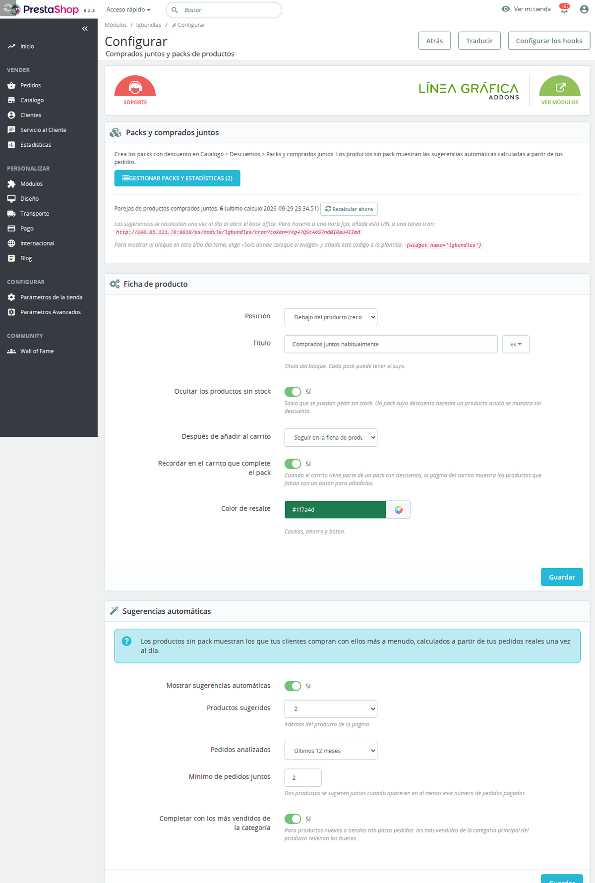 Configuración de sugerencias automáticas de comprados juntos