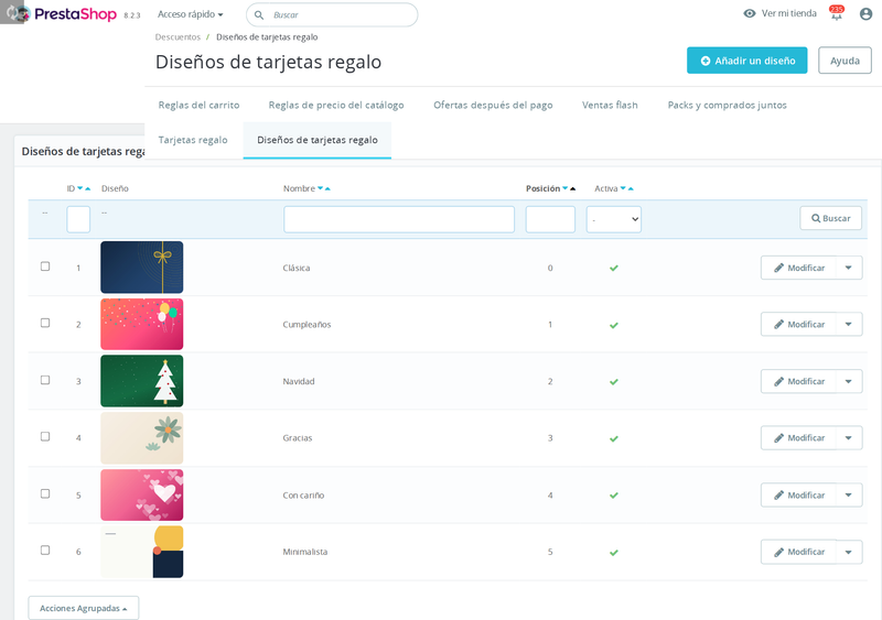 Diseños de tarjetas regalo de PrestaShop: sube el tuyo