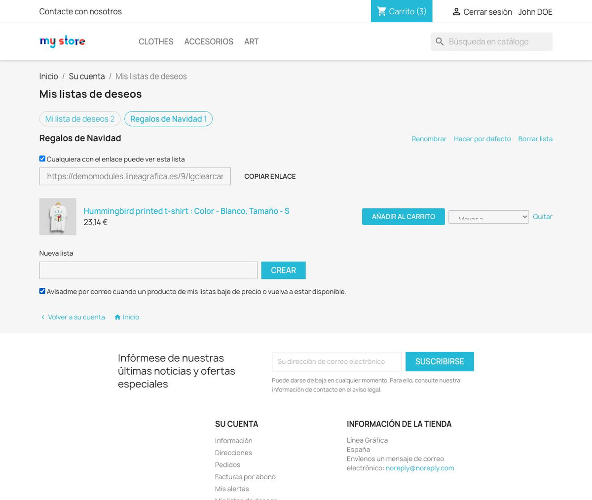 Página Mis listas de deseos