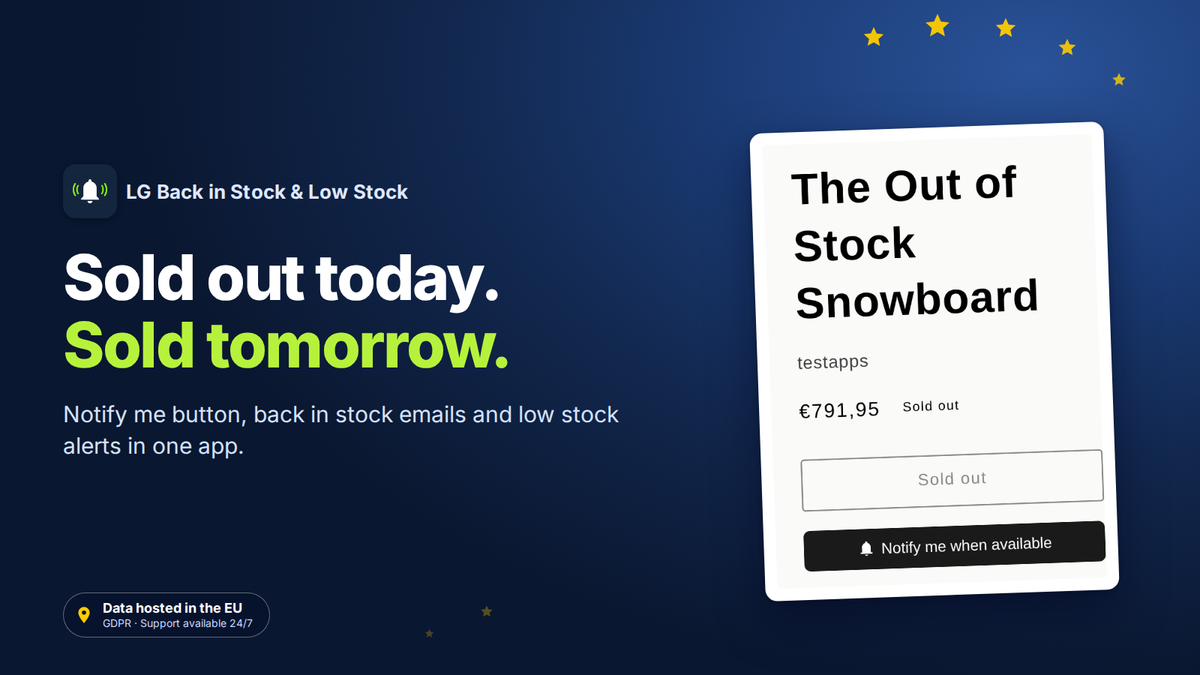LG Back in Stock & Low Stock, app Shopify de avisos de reposição de stock e alertas de stock baixo