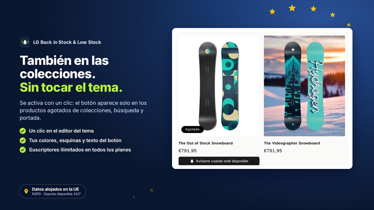 Botón Avísame en los productos agotados de una colección de Shopify, sin tocar el tema