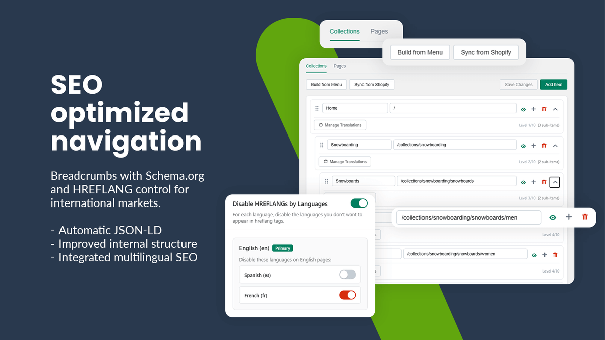 Breadcrumbs con JSON-LD y control de hreflang para tiendas Shopify en varios idiomas