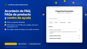 App de preguntas frecuentes (FAQ) para Shopify: acordeón, FAQs de producto y centro de ayuda, con FAQ schema y datos alojados en la UE