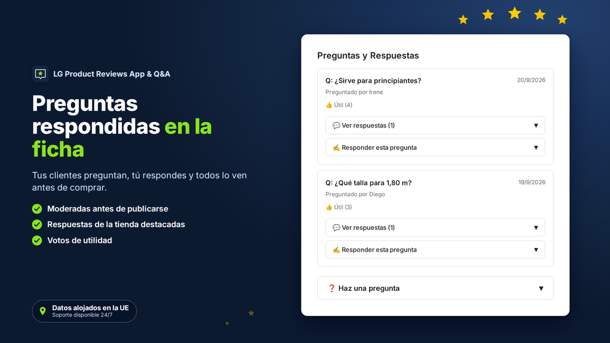 Preguntas y respuestas de clientes en la ficha de producto de Shopify