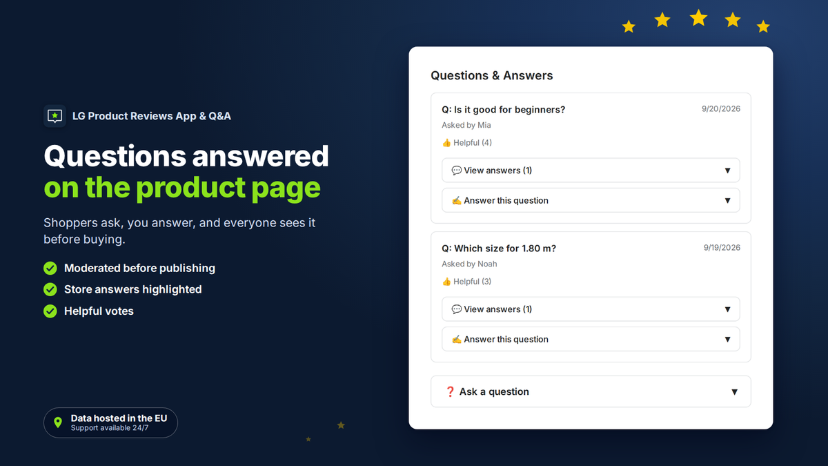 Customer questions and answers on a Shopify product page