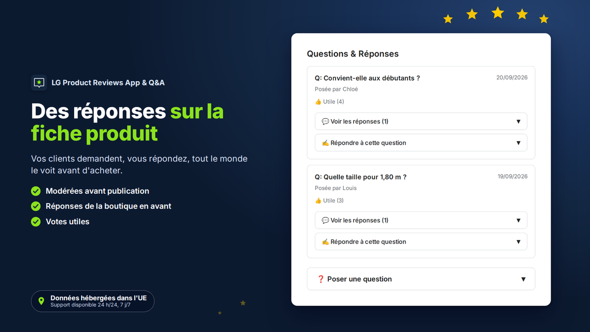 Questions et réponses des clients sur une fiche produit Shopify