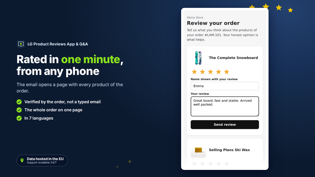 Page to rate every product of a Shopify order from a phone