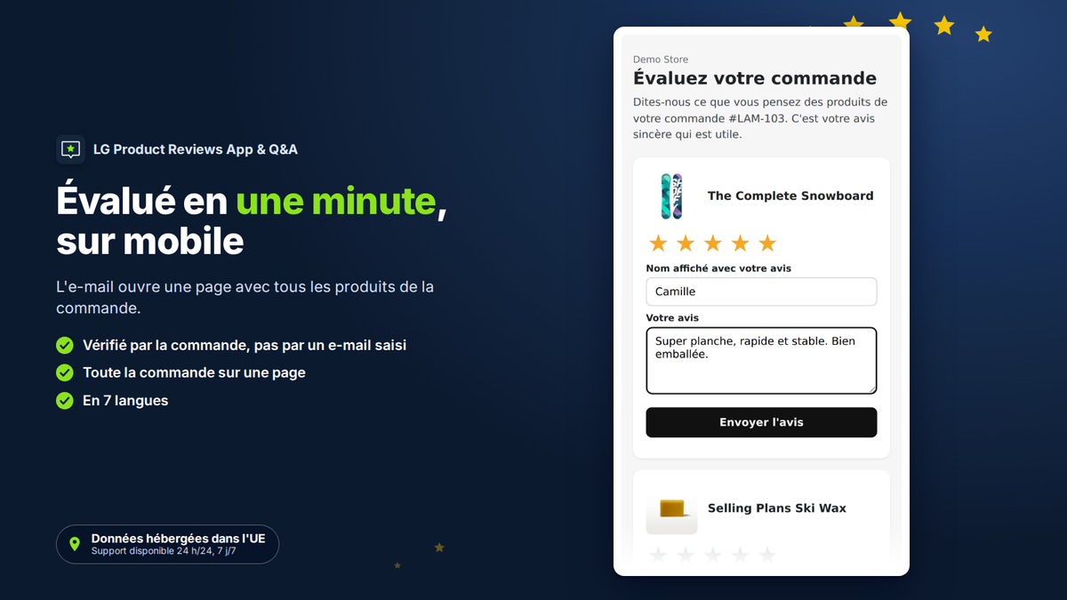 Page pour noter tous les produits d'une commande Shopify depuis un mobile