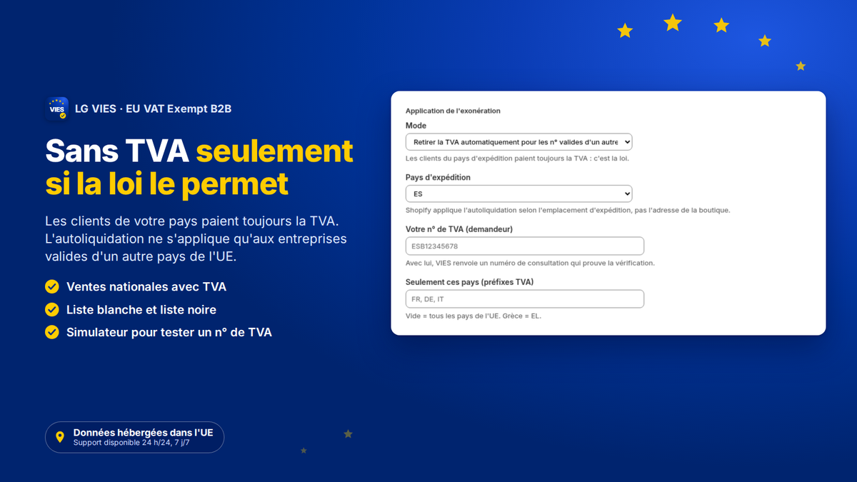 Règles d'exonération de TVA de l'app VIES pour Shopify : les clients nationaux paient toujours la TVA
