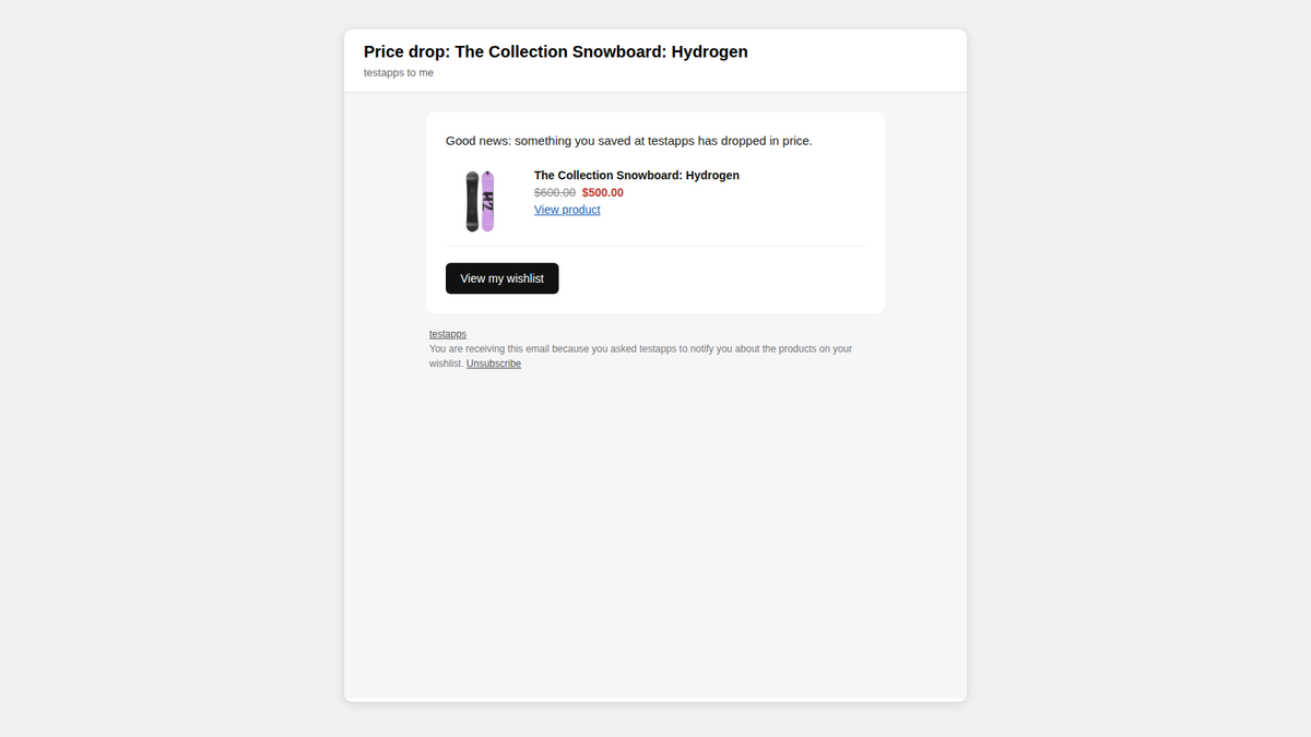 Price drop alert email for a wishlisted product on Shopify
