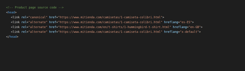 Canonical and hreflang tags in the shop source code