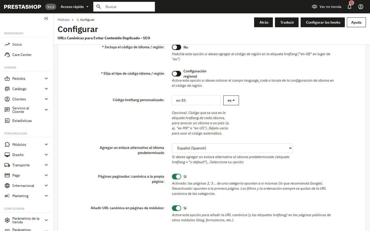 Etiquetas hreflang por idioma y país en PrestaShop