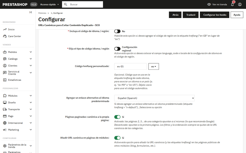 Etiquetas hreflang por idioma y país en PrestaShop