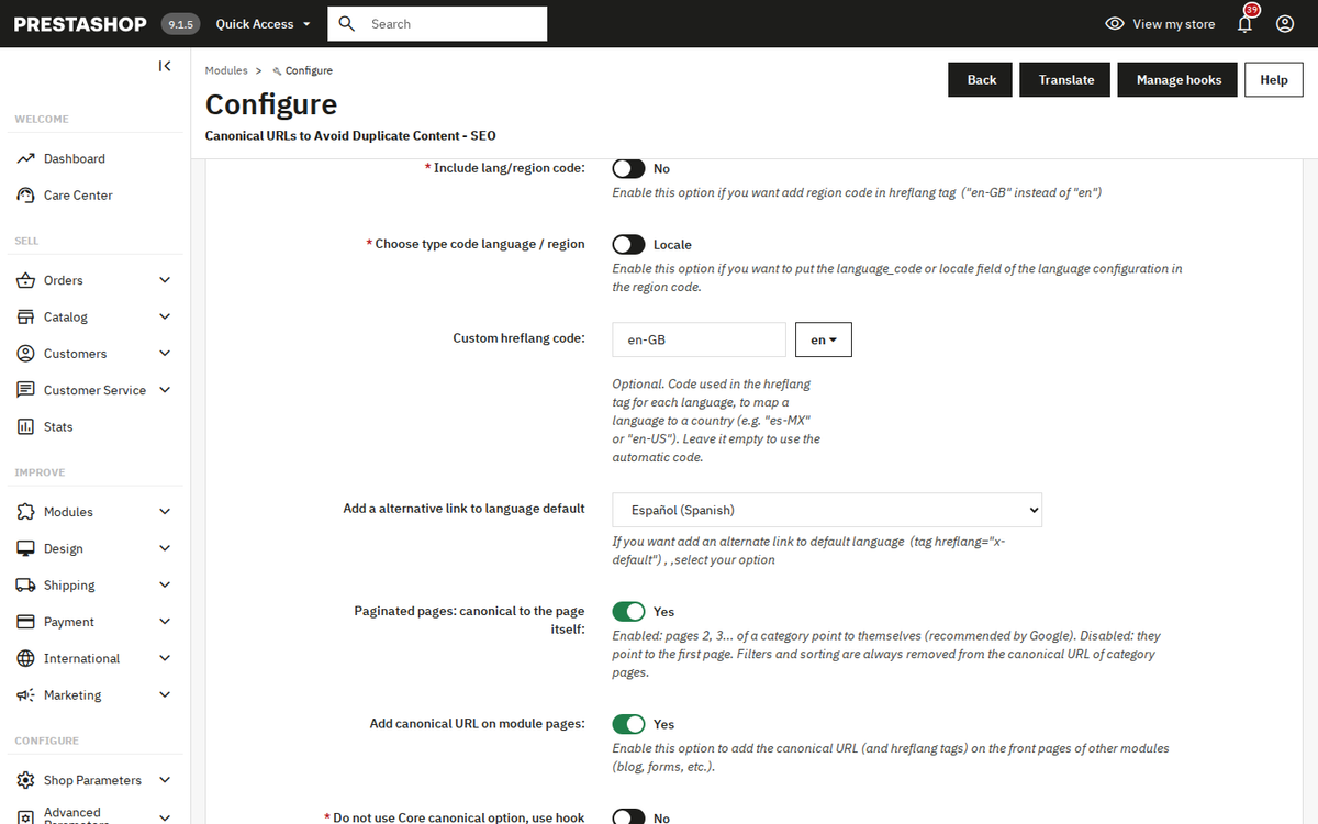 Hreflang tags per language and country in PrestaShop