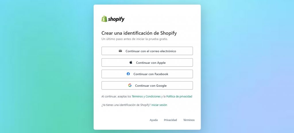 Registro Shopify